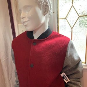 jacket , NWT burgundy , black and grey color .